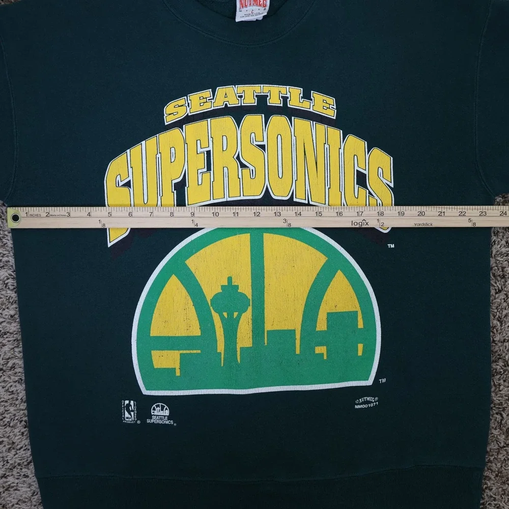 Vintage 90s Seattle SuperSonics Nutmeg Sweatshirt Size L NBA Basketball Green - Picture 8 of 11